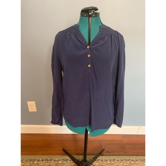 Lilly Pulitzer Elsa Silk Navy Blouse, size XS - Picture 3 of 7